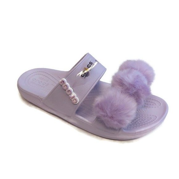 CROCS Shoes - Crocs Womens Classic Fur Sure Slip On Sandals Comfort Shoes Lavender Size 9